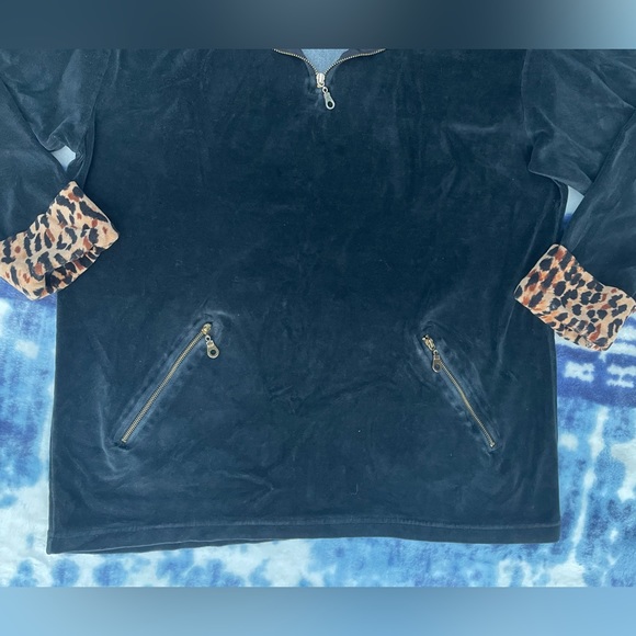 Vintage Black Velour Leopard Accent Trim Jason Maxwell Pullover Petite Medium - Picture 5 of 8